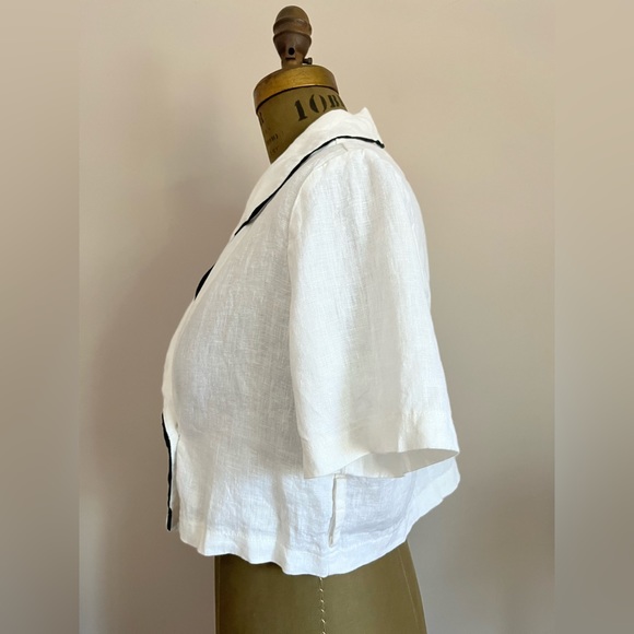 Cropped Linen Summer Blazer Top - Picture 4 of 9